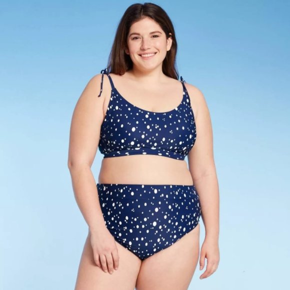 Kona Sol Bikini Bottom Navy Dot Print Plus Size *NEW* - Picture 2 of 5